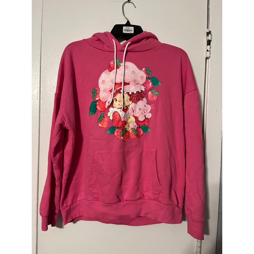 Strawberry Shortcake Pink Graphic Hoodie Women Large Double Sided Retro LF32409T
